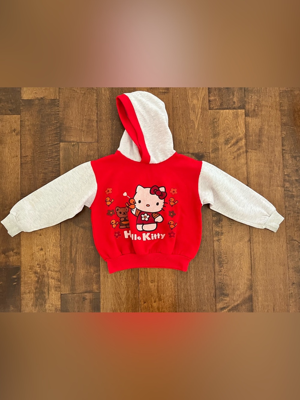Vintage 90s 00s y2k Hello Kitty Girls Red Hooded Sweatshirt Made in USA 4T 5T